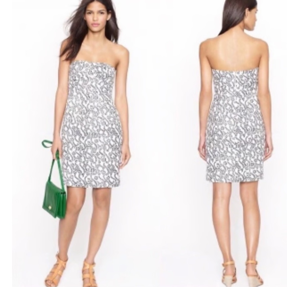 J. Crew Ella Rampling Rose print navy  and cream Strapless Dress sz 2 like new - Picture 3 of 15